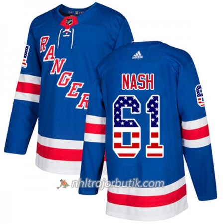 Män Ishockey New York Rangers Tröja Rick Nash 61 Adidas 2017-2018 Blå USA Flag Fashion Authentic